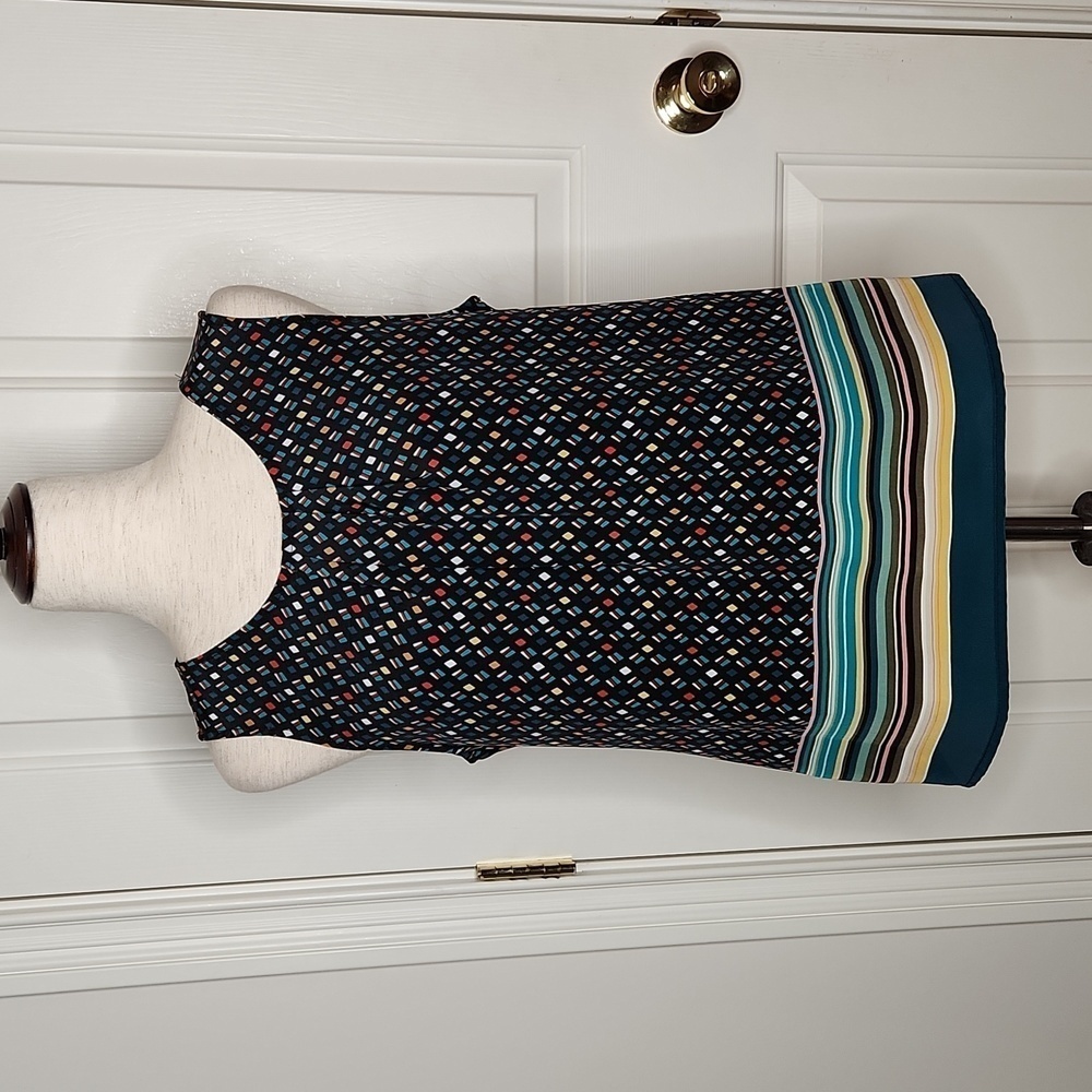 Christopher & Banks Teal Geometric Print Sleeveless Top Size S